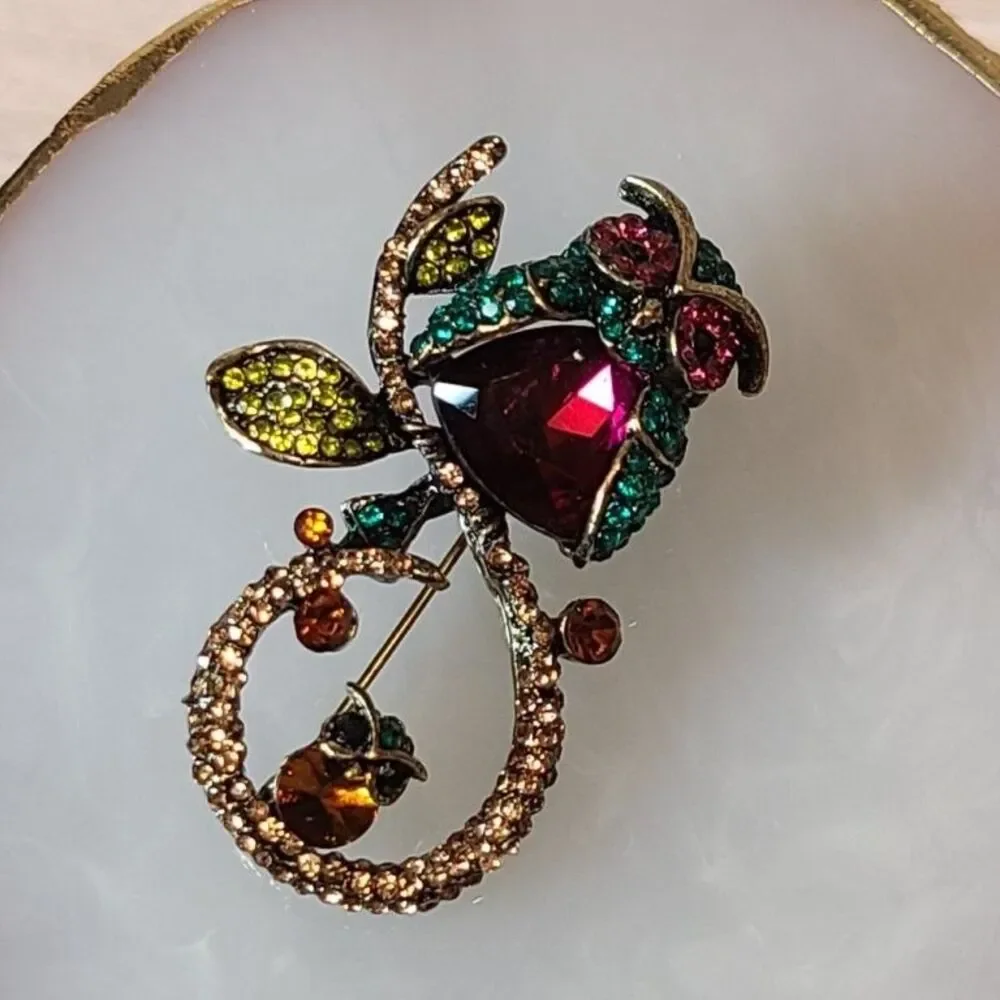 Multicolor Rhinestone Owl Brooch Pin Gold Tone Crystal Bird Women's Fashion Gift